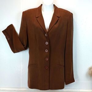 Chelsea Campbell 100% silk chocolate brown button-down blazer (12) Neutral